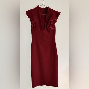 Black Halo Burgundy Ruffle Sheath Dress - Womens Sz 2 - Like New Condition
